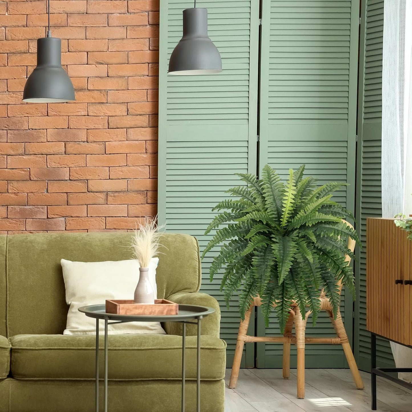 35" Ferns Artificial Bush Plants Large, 2 Artificial Boston Ferns with 39 Fronds for Outdoors Home Decor