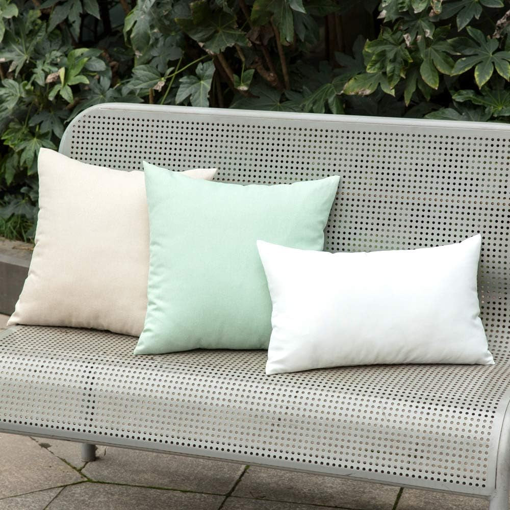 Pack of 2 Decorative Outdoor Solid Waterproof Throw Pillow Covers Faux Linen Garden Farmhouse Cushion Cases for Patio Tent Balcony Couch Sofa 18X18 Inch Beige