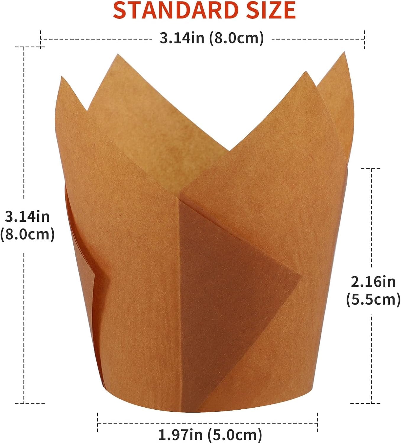 Standard Tulip Cupcake Liners - 120 Count Greaseproof Muffin Baking Cups for Weddings, Birthdays, Baby Showers, Festivals, and Christmas (Natural/White/Brown)