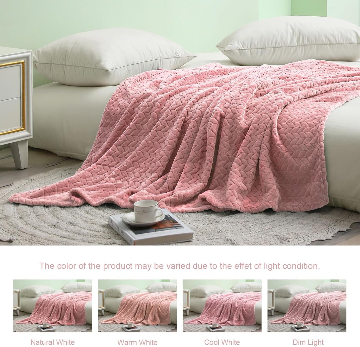 Pink Fleece Throw Blanket - 50x70 Inches Soft Jacquard Flannel, Lightweight Plush Warmth for Couch and Bed, Ideal for All Seasons