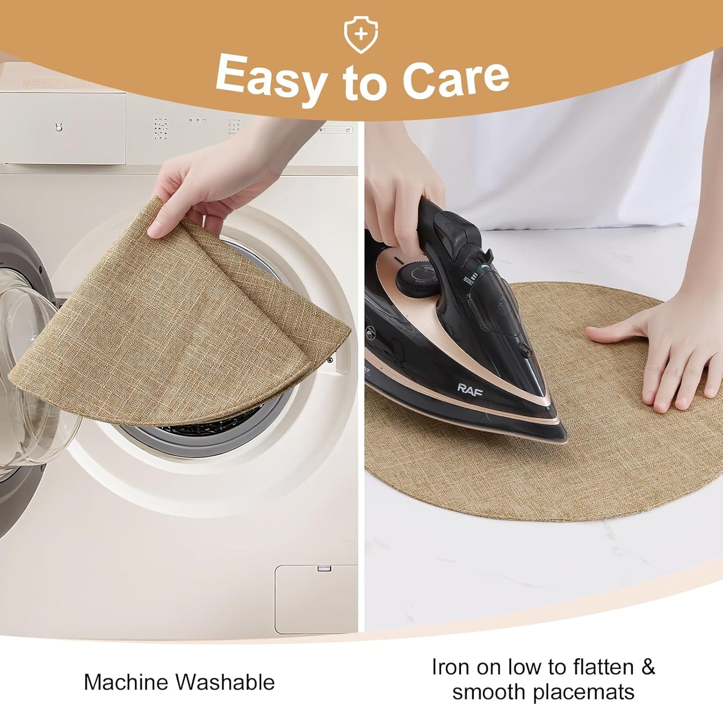 15 Inch round Cloth Placemats Set of 6, Cotton Linen Blend Washable Table Mats, Farmhouse Dining Place Mats for Indoors & Outdoors, Easy to Clean, Linen