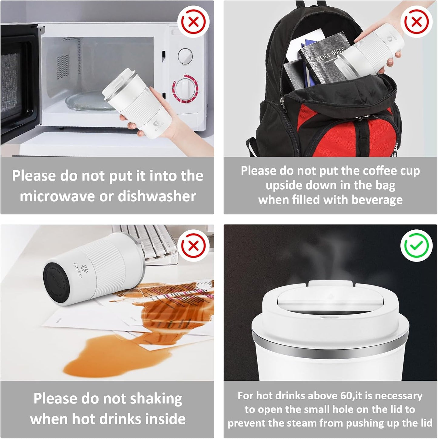 12 Oz Stainless Steel Vacuum Insulated Tumbler - Coffee Travel Mug Spill Proof with Lid - Coffee Cup for Keep Hot/Ice Coffee,Tea and Beer (White)