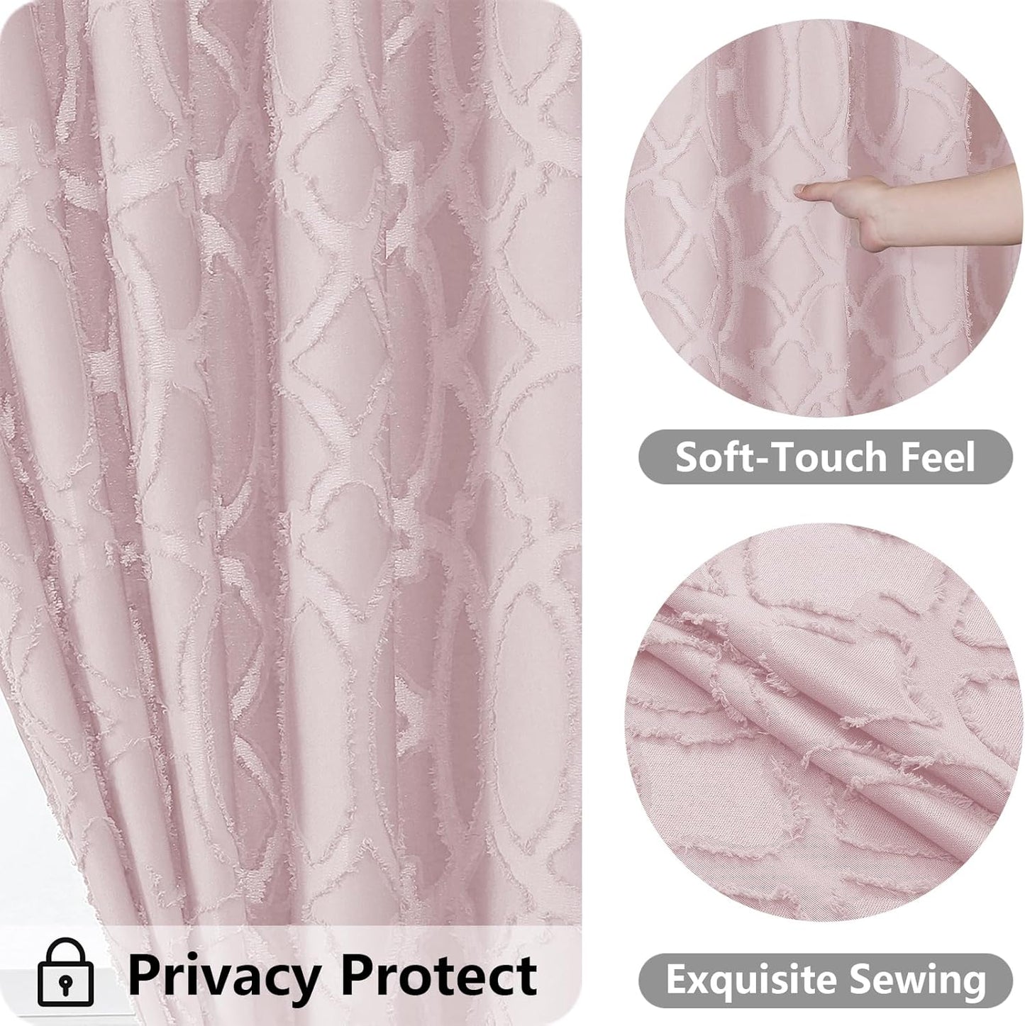 Blush Stall Shower Curtain Set 36X72 Inches, Jacquard Geometric Textured Tufted Fabric Shower Curtains for Bathroom, Boho Half Size RV Shower Curtains with 12 Plastic Hooks