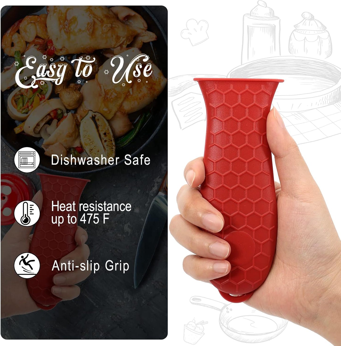 Cast Iron Handle Covers, 6 Pack Heat Resistant Silicone Handle Covers for Cast Iron Skillets and Pans