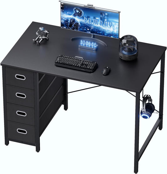 40 Inch Computer Desk with 4 Drawers Small Office Desk for Home Bedroom Study Writing Simple Modern Computer Table Black