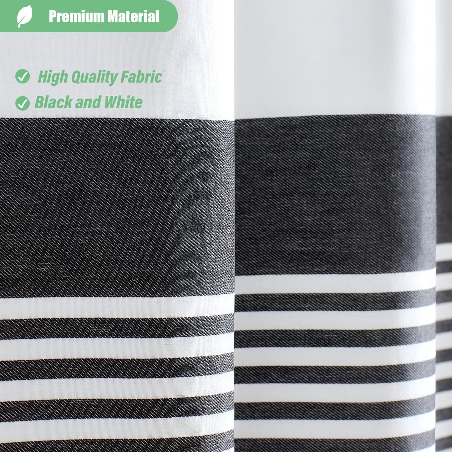 Modern Farmhouse Fabric Shower Curtain Boho Black and White Striped Cloth Bathroom Shower Curtain with Tassels, Hotel Luxury Decorative Shower Curtain Set with 12 Hooks - 72X72