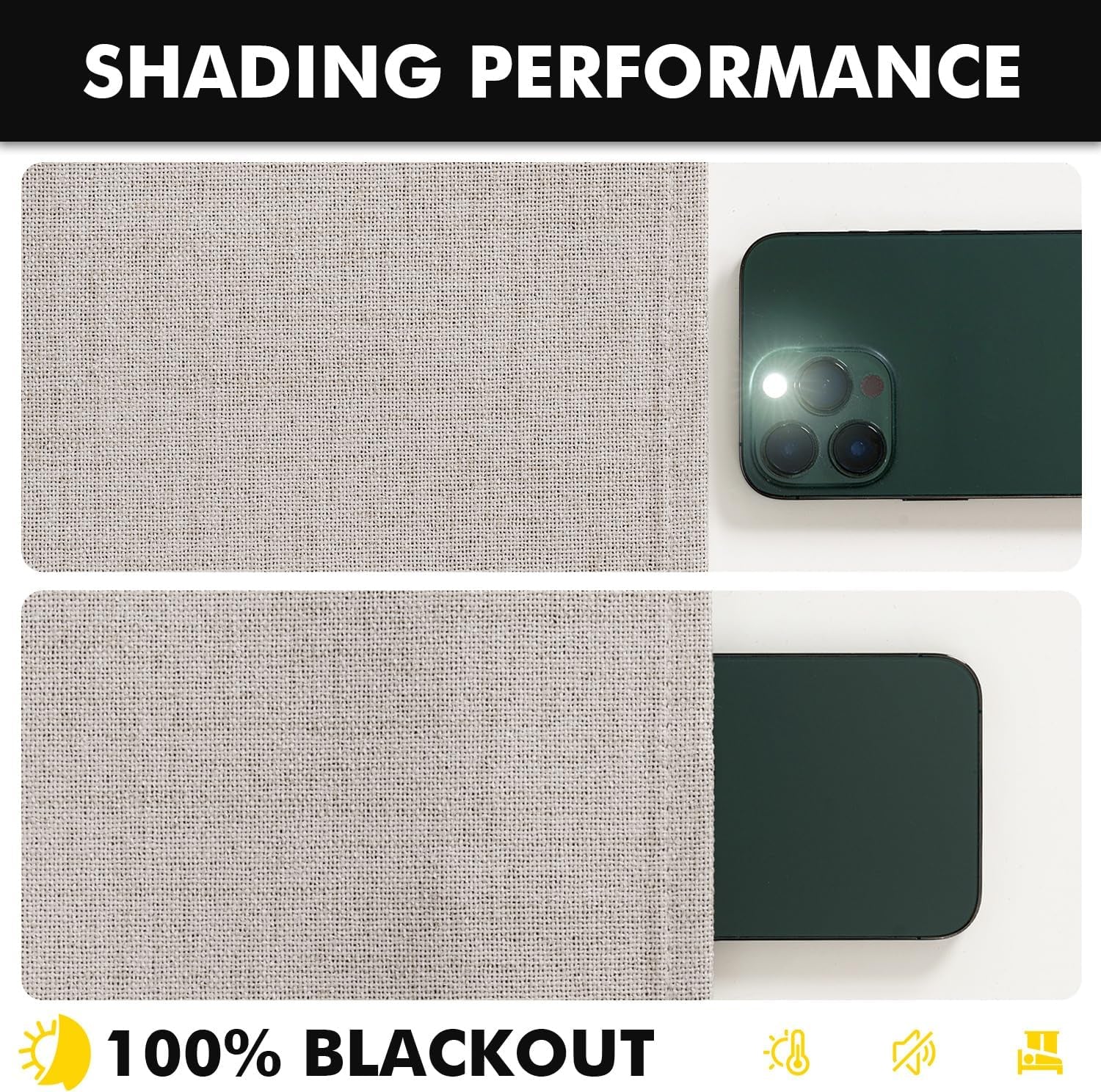 Luxury Ivory Blackout Linen Curtains for Bedroom and Living Room, Thermal Insulation Room Darkening Drapes, 42 x 84 Inches, Set of 2 Panels with Back Tab Rod Pocket Design