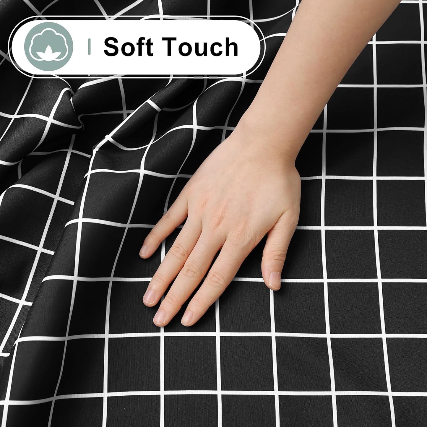 6 Pack Rectangle Waterproof Fabric Table Cloth, Plaid Stain Resistant Polyester Tablecloth, Washable Cloth Table Cover for Dining Room, Outdoor, Picnic (52" X 70", Black)