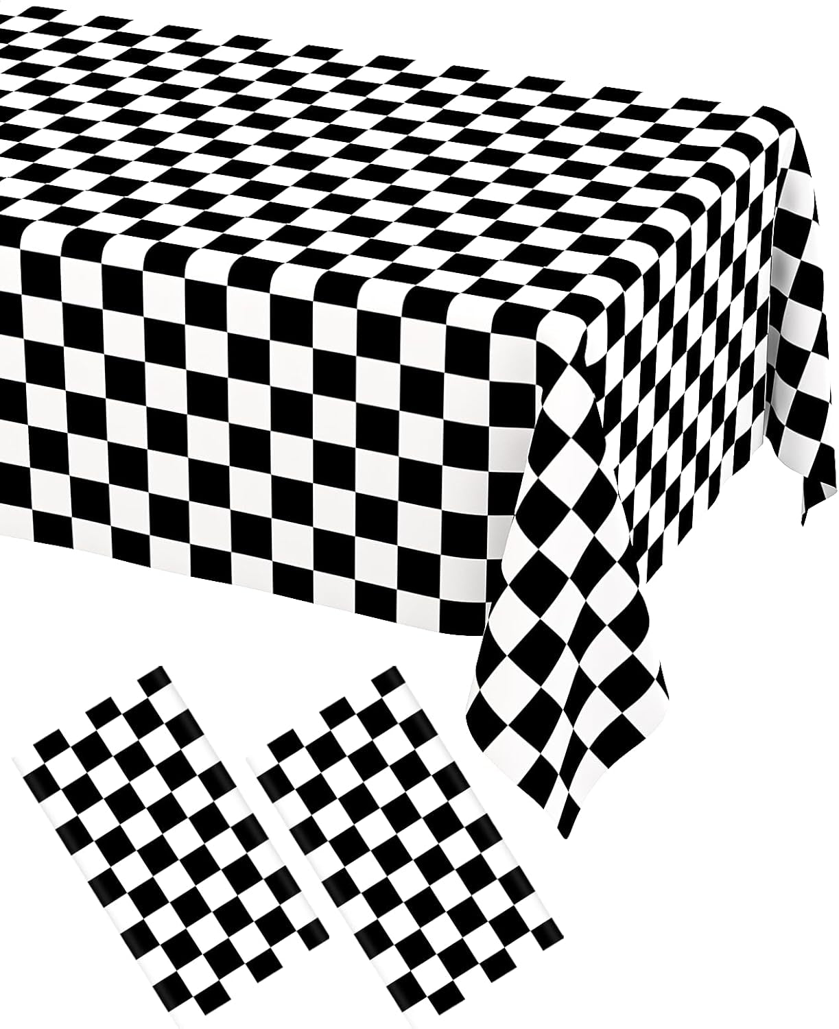2 Pack Black and White Checkered Disposable Tablecloth Race Car Theme Party Table Cloth, Black Checkered Tablecloth for Race Car Theme Birthday, Outdoor Picnic Parties Decorations, 54 × 108 Inch