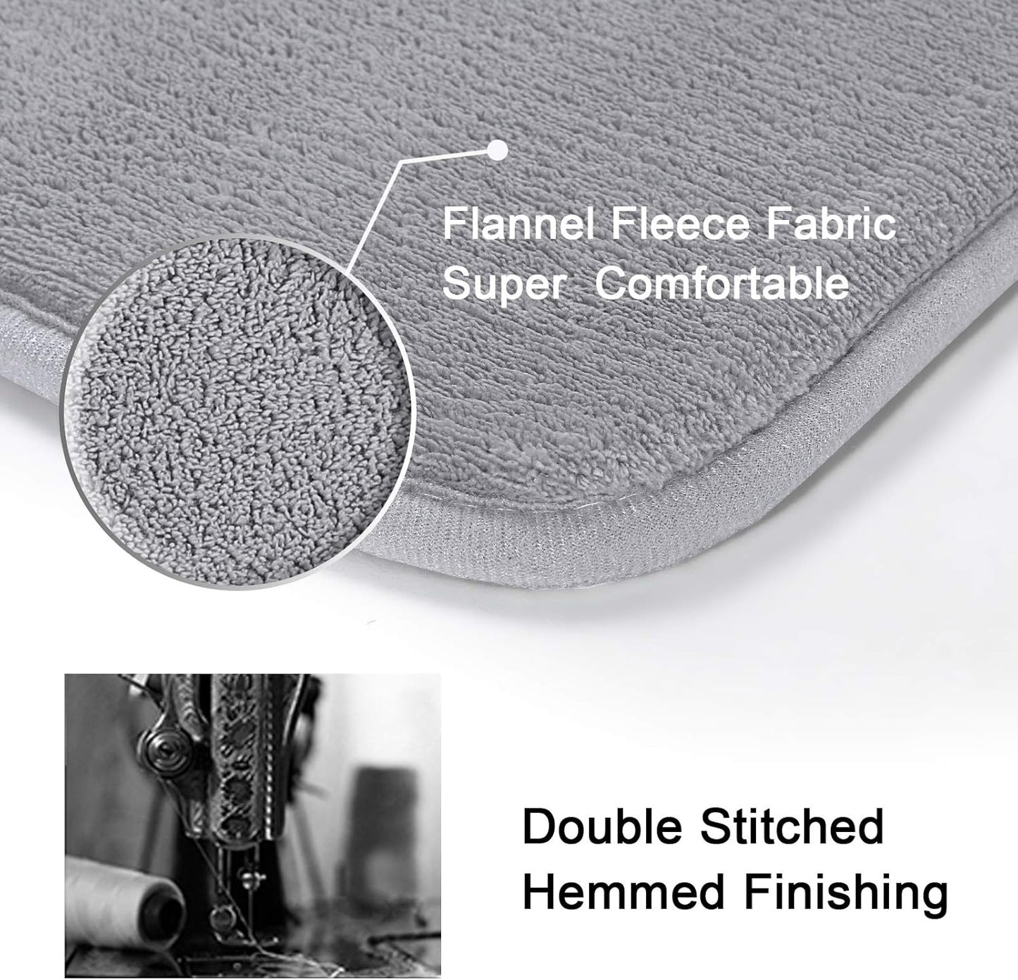 Bath Mat Memory Foam Set Bathroom Rug Set Flannel Velvety Bath Mat Luxury Extra Soft and Absorbent Non Slip Rugs for Bathroom/Bedroom Washable(2 Pack- 20"X 32"/ 17"X 24", Grey)