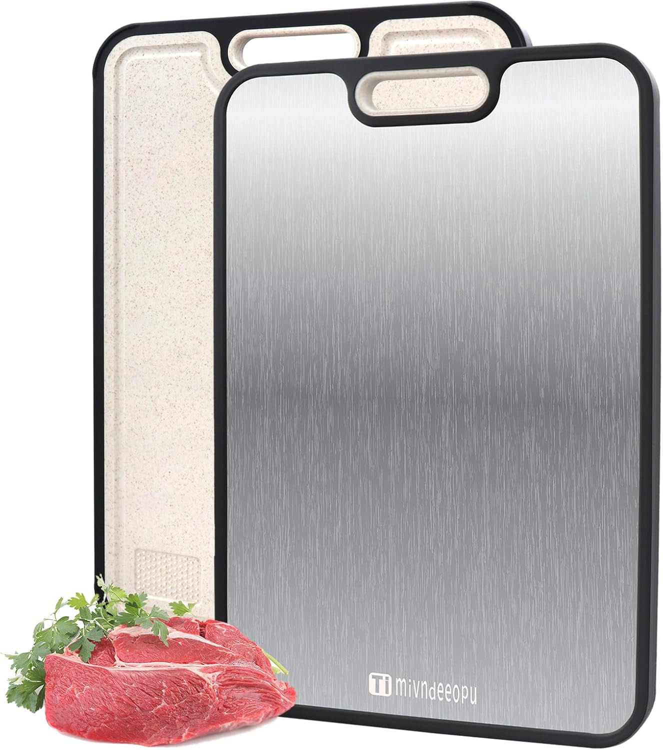 Titanium Cutting Board, Titanium Cutting Boards for Kitchen Food Grade Metal Meat Cutting Boards Non Toxic, Pure Cut Titanium & Wheat Straw PP Double Sided Chopping Board, Large 15.2”×10.5” (1 Pcs)