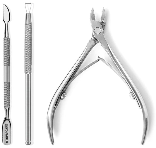 Cuticle Trimmer with Pusher, Nail Trimmer Set, Professional Manicure & Pedicure Kit, Cuticle Remover Tool Kit, Silver
