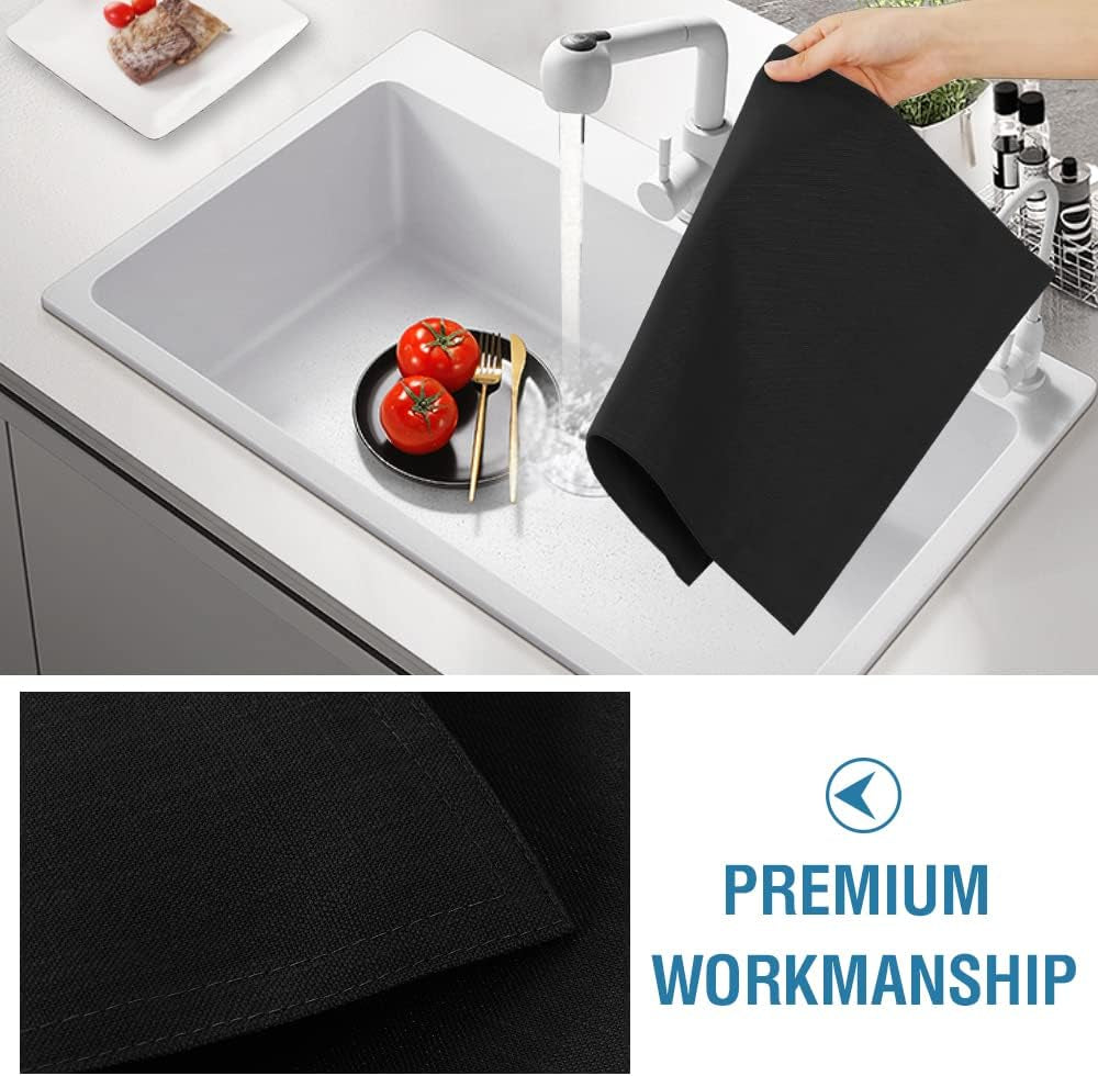 Linen Placemats Set of 4 Premium Solid Table Placemats for Dining Table Spill-Proof Waterproof Table Mats Heat-Resistant Kitchen Table Mats Washable, 12X18 Inches, Black