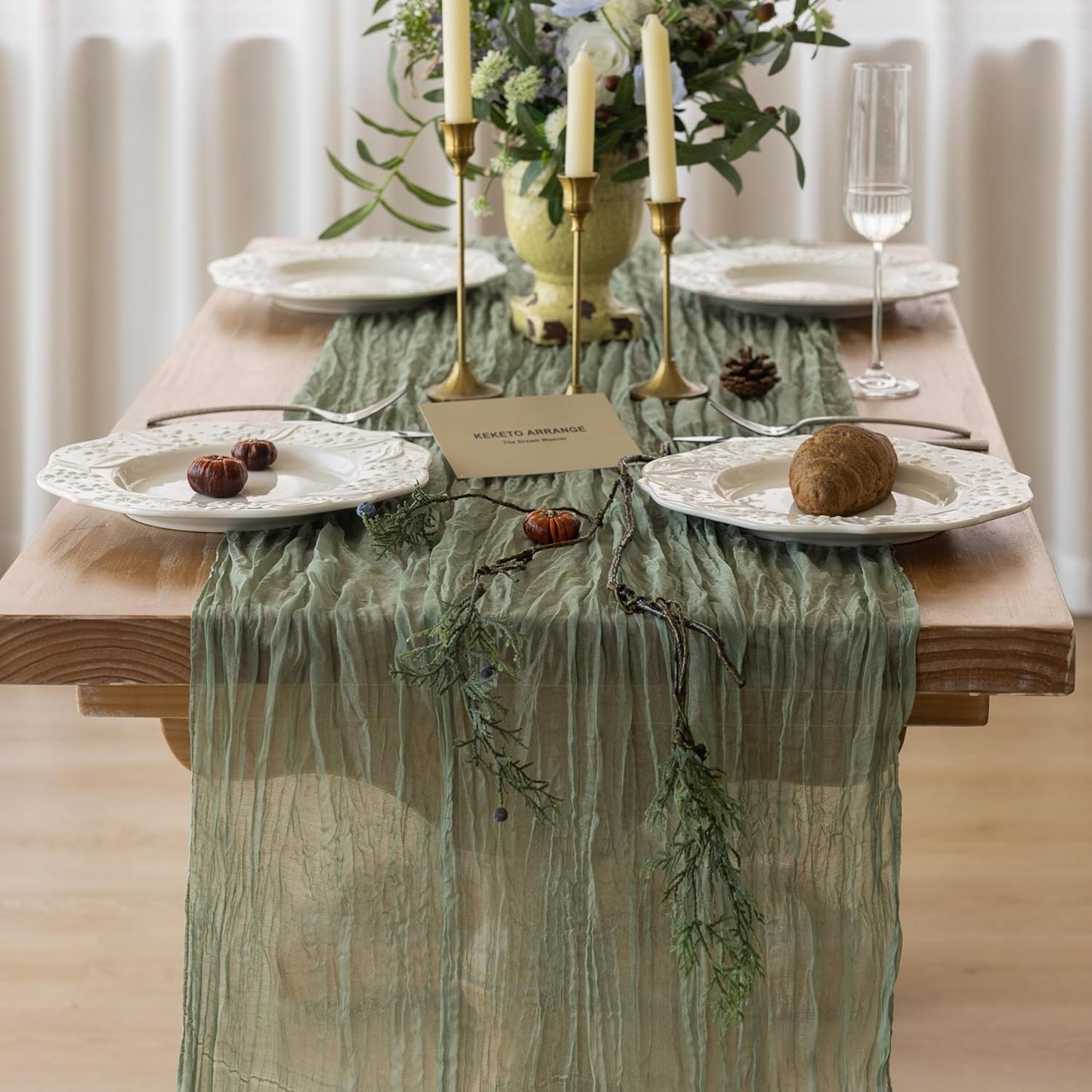 Sage Green Table Runner Sheer Table Runner French Country Décor Rustic Gauze Bali Yarn Cheesecloth 120 Inch 10 FT Cheese Cloth for Wedding Baby Bridal Shower Party Home Decorations