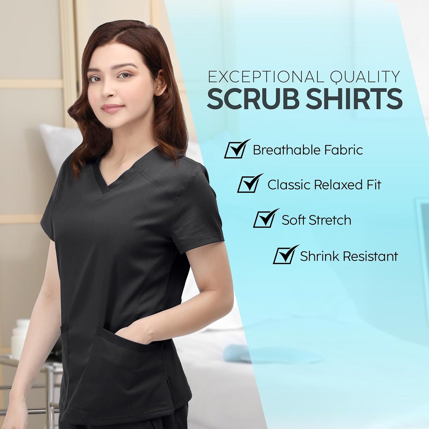 Scrub Tops for Women Soft Stretch V-Neck Medical Scrub Top with Pockets