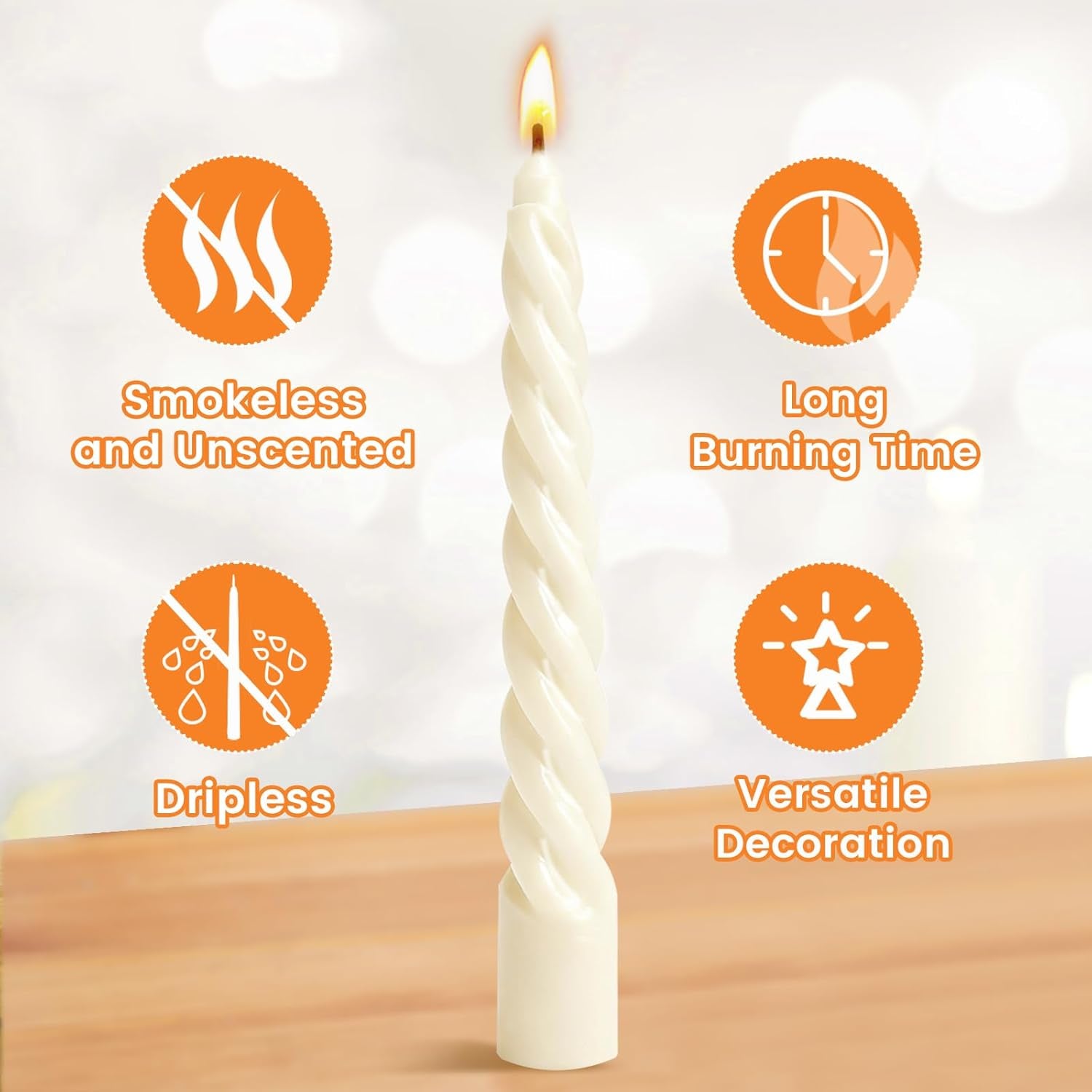 8 Inch 4Pack Spiral Taper Candles,Smokeless & Unscented & Dripless, for Weddings, Birthdays, Dinner Parties, Rituals, Prayer, Birthdays, Meditation