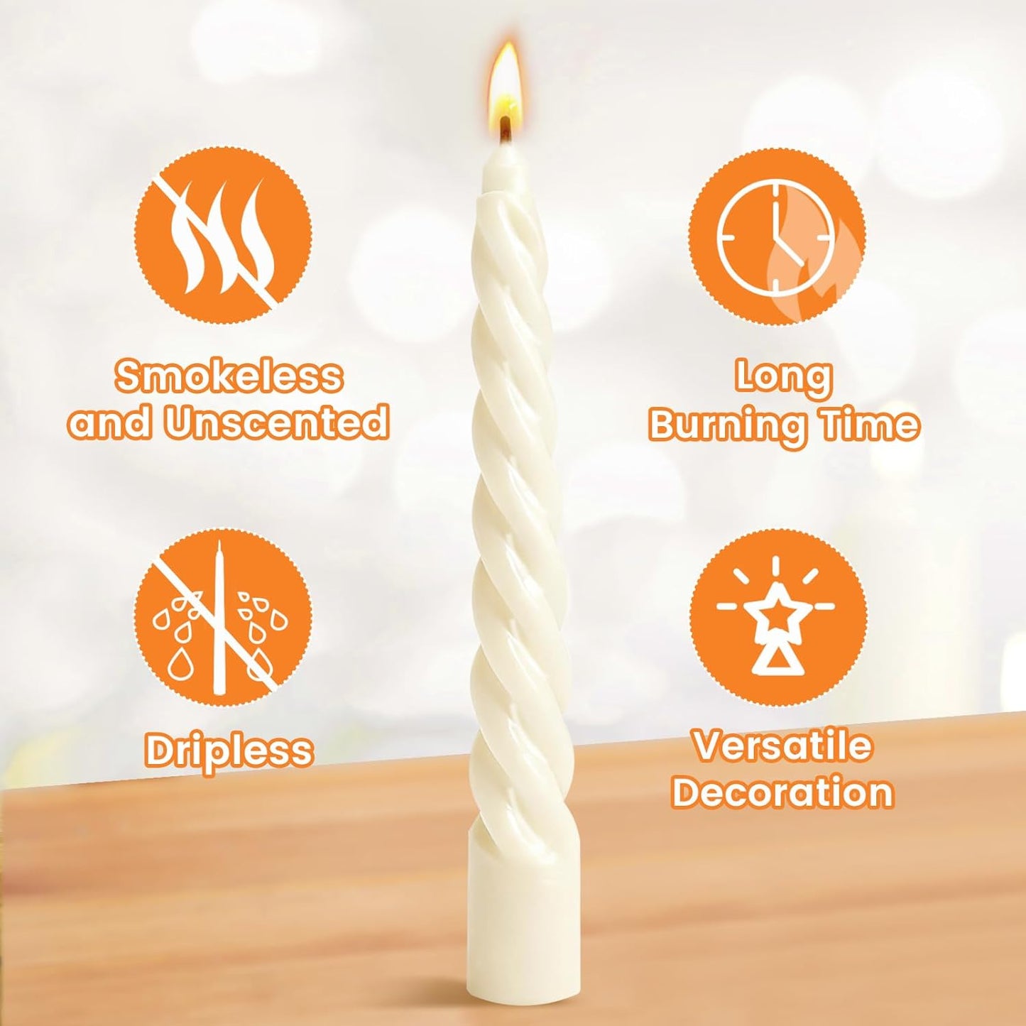 8 Inch 4Pack Spiral Taper Candles,Smokeless & Unscented & Dripless, for Weddings, Birthdays, Dinner Parties, Rituals, Prayer, Birthdays, Meditation