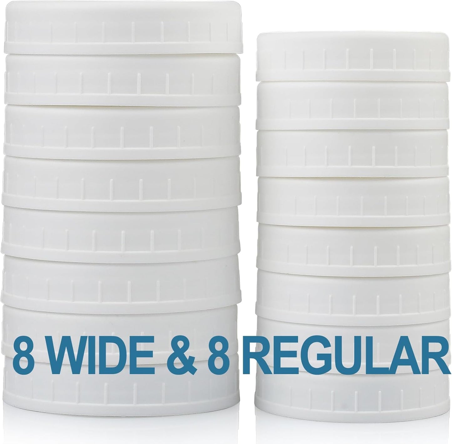 16-Pack Plastic Mason Jar Lids - 8 Regular Mouth and 8 Wide Mouth Jar Lids - Plastic Storage Caps for Ball, Kerr Canning Mason Jars - 100% Sealing & Dishwasher Safe & Food Grade