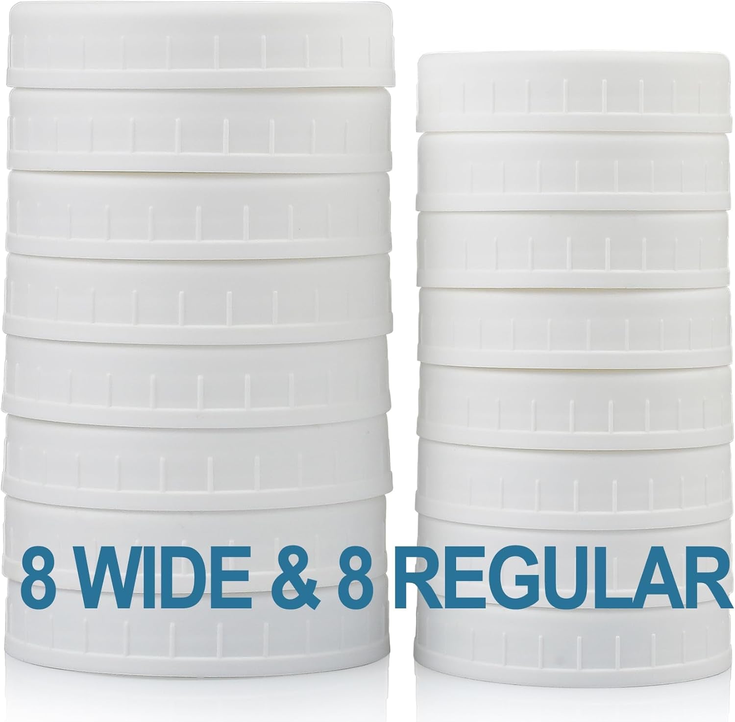 16-Pack Plastic Mason Jar Lids - 8 Regular Mouth and 8 Wide Mouth Jar Lids - Plastic Storage Caps for Ball, Kerr Canning Mason Jars - 100% Sealing & Dishwasher Safe & Food Grade