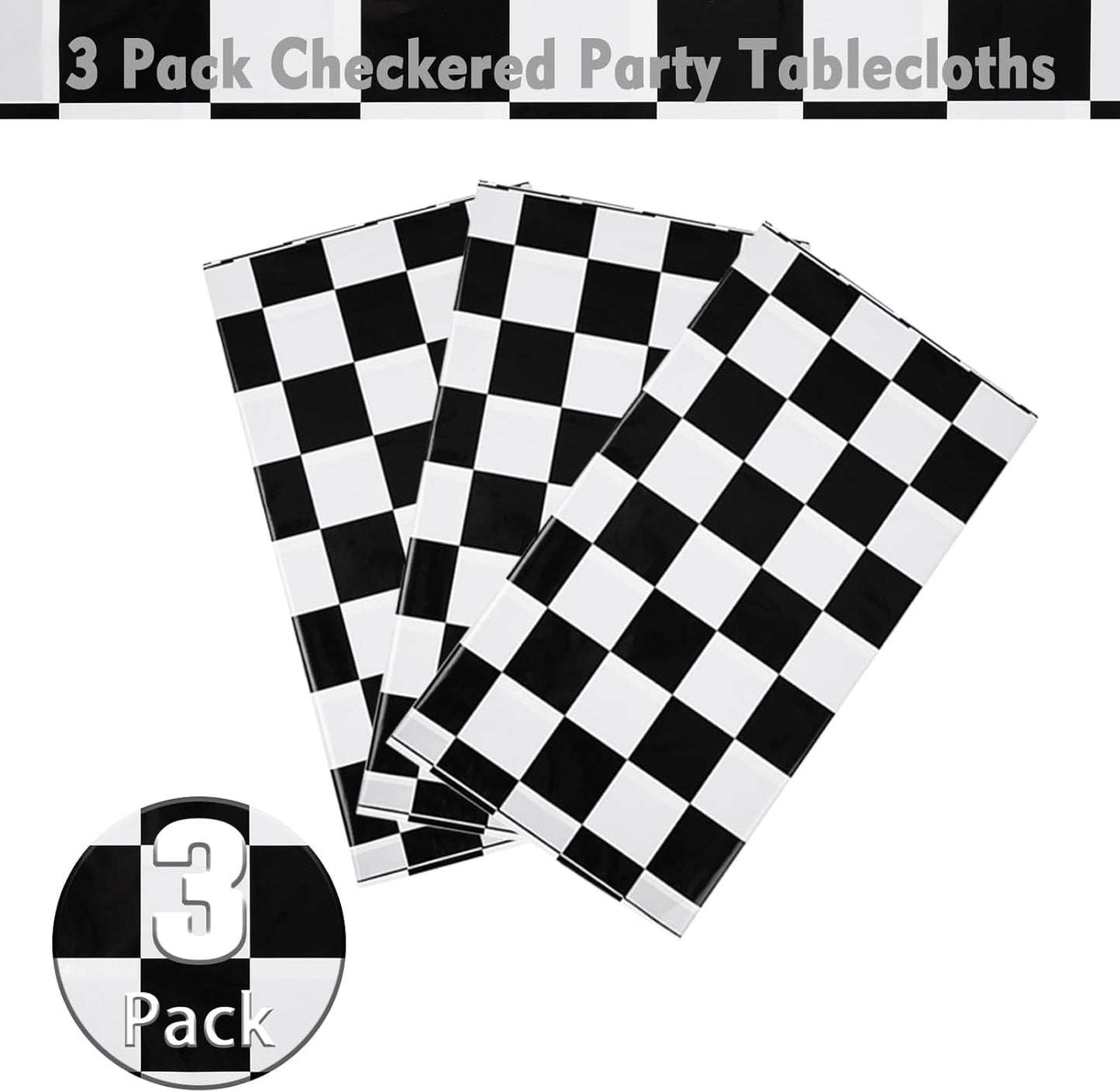 3 Packs Black and White Checkered Tablecloths 54 X 108 Inches Disposable Plastic Checkered Flag Racing Table Cover Waterproof Rectangle Race Car Table Cloth for Picnic Party Retro Celebration