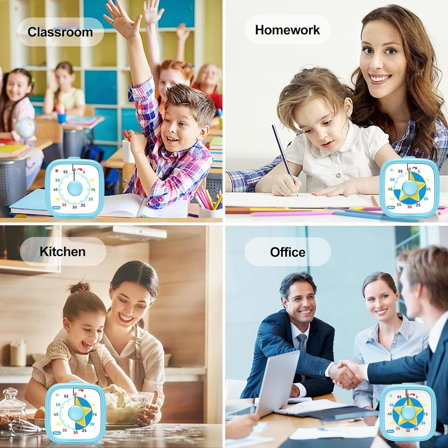 Visual Timer for Kids, 60 Minute Countdown Kitchen Timer for Cooking, Time Management Tool for Classroom, Teacher, Home School, Toddlers, Office, Study, Game - Battery Included