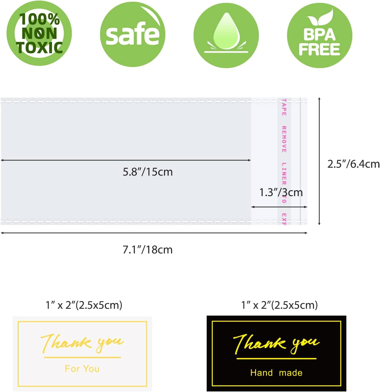 Knafeh Pistachio Chocolate Wrappers with Thank You Stickers - 100 Pcs Self-Adhesive Plastic Wax Melt Snap Bar Bags (2.5 x 7.1 Inch)