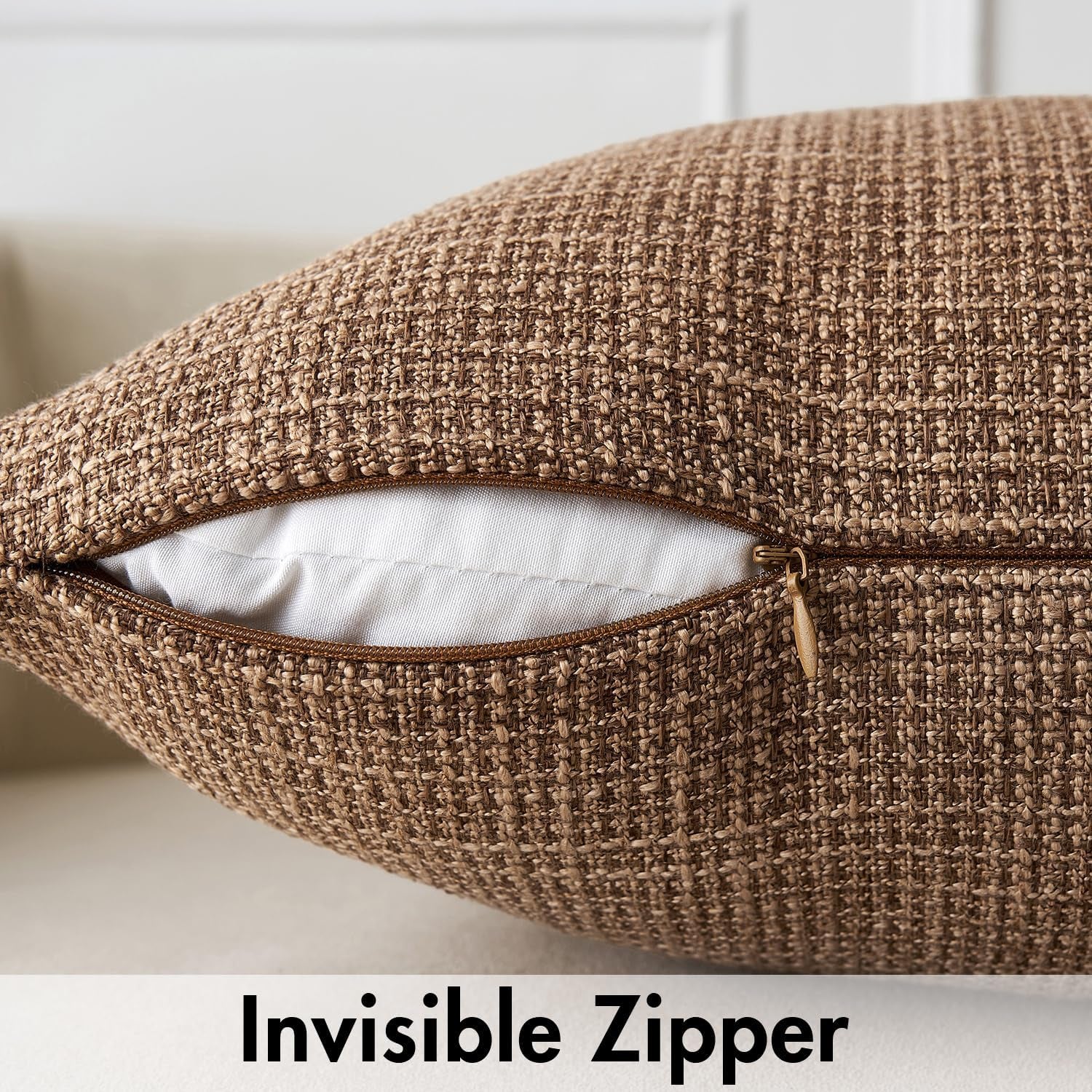 Burlap Linen Throw Pillow Covers 18X18 Inch Set of 2 Brown Decorative Pillows Modern Farmhouse Pillowcases Soft Accent Cushion Covers for Outdoor Couch Sofa Bedroom Livingroom Home Decor