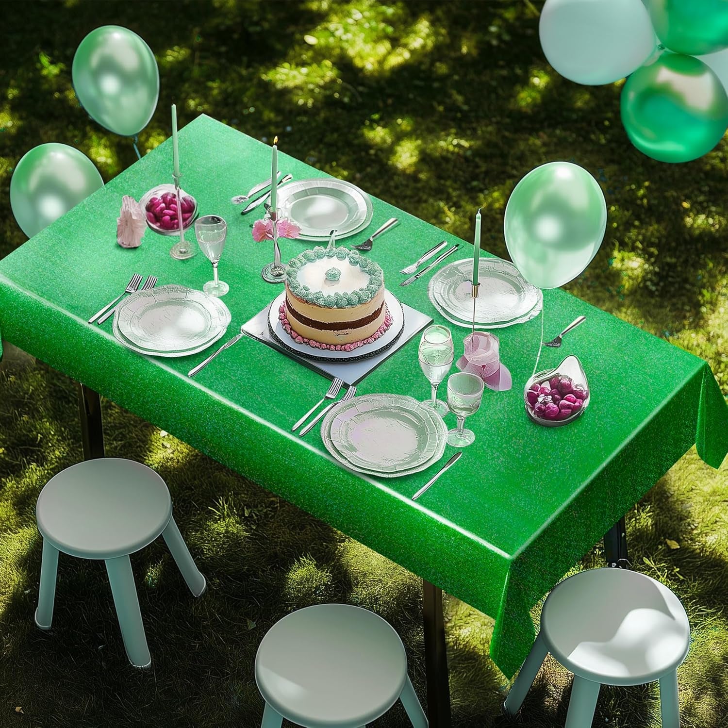 Set of 2 Dark Green Holographic Foil Tablecloths - 54x72 Durable Table Covers for Elegant Events, Perfect for Parties, Weddings, and Showers