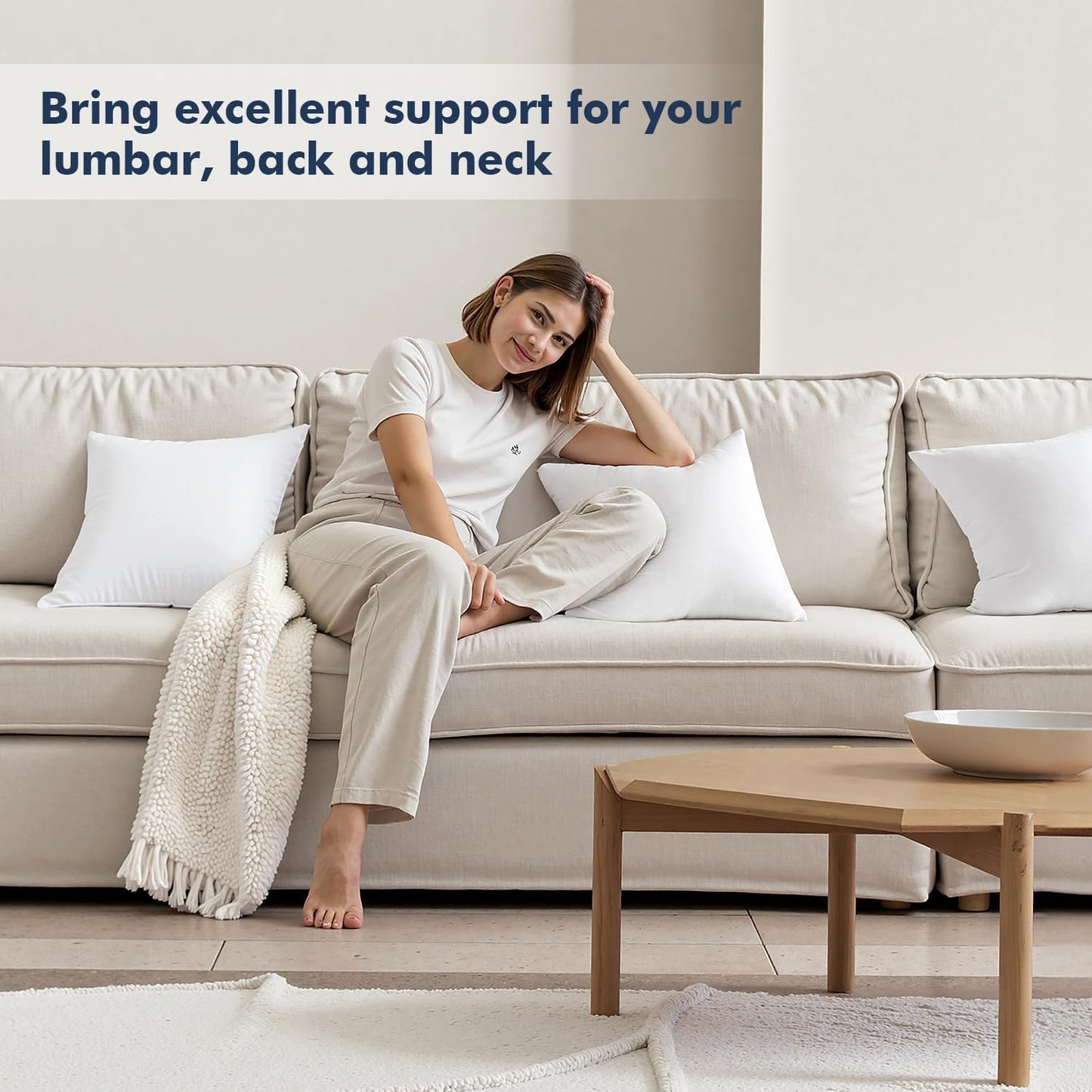 Throw Pillow Inserts, Set of 2, 18x18 Inches, 100% Virgin Fiber Filling for Bed and Couch