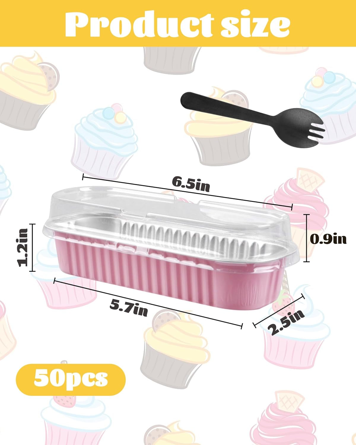 50-Pack 6.8Oz Rectangular Aluminum Foil Baking Pans - Disposable Mini Cake Pans with Lids, Cheesecake & Bread-Pink