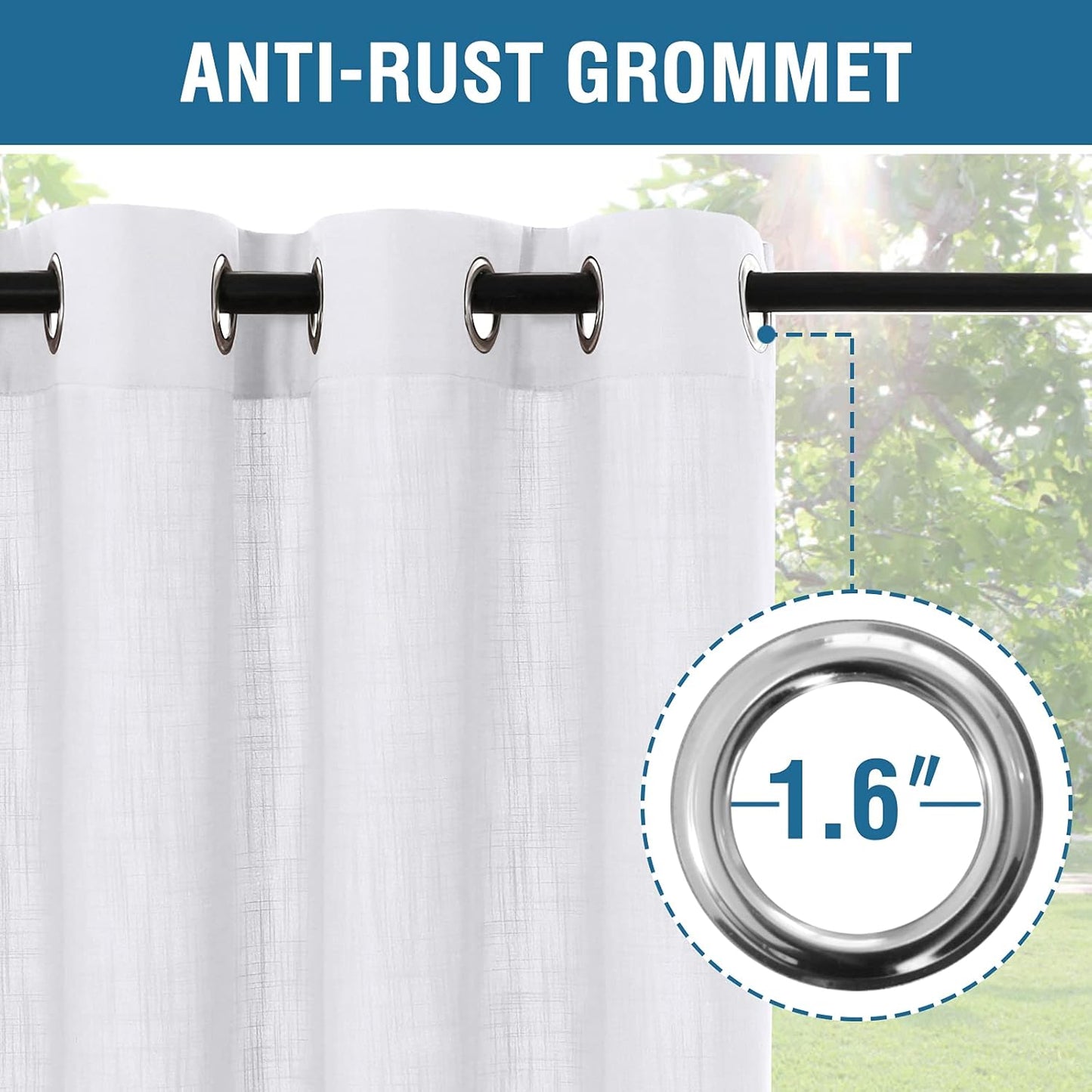 Linen Look Outdoor Waterproof Curtains for Patio Privacy Grommet Sunlight Blocking outside Curtains for Gazebo, Porch, Pergola, Pavilion, 1 Panel, 95L X 52W Inch, White