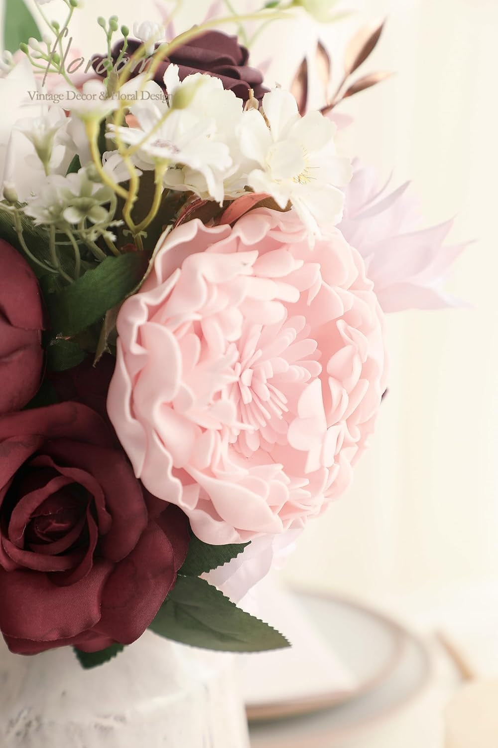 16-Piece Set of 4-Inch Blush Foam Peonies - Realistic Artificial Flowers with Stems for DIY Wedding Bouquets, Bridal Showers, Centerpieces, and Party Table Decorations