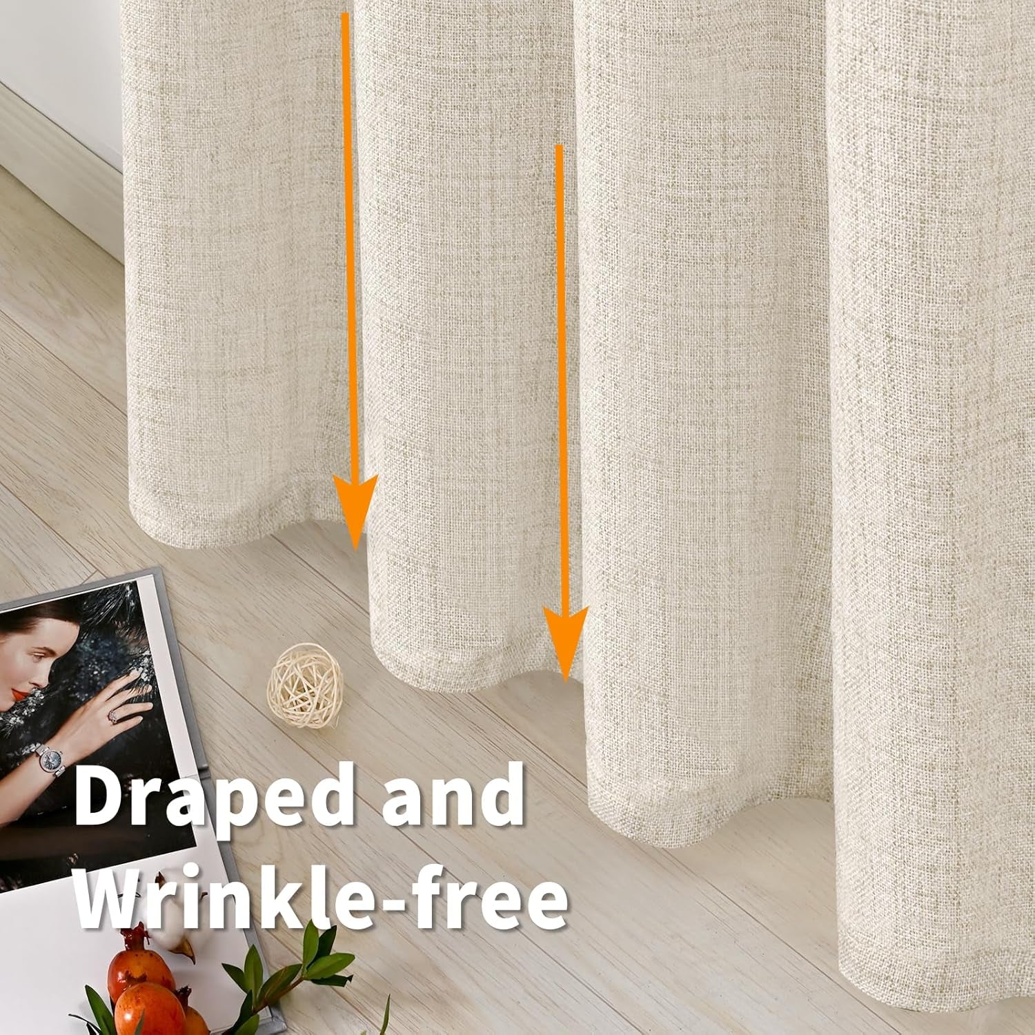 Small Linen Curtains 36 Inch Length for Cafe, Semi Sheer Half Textured Drapes with Rod Pocket Back Tab Rustic Light Filtering for Bathroom Kitchen Window over Sink, 2 Panels Set, 42 X 36 Inch