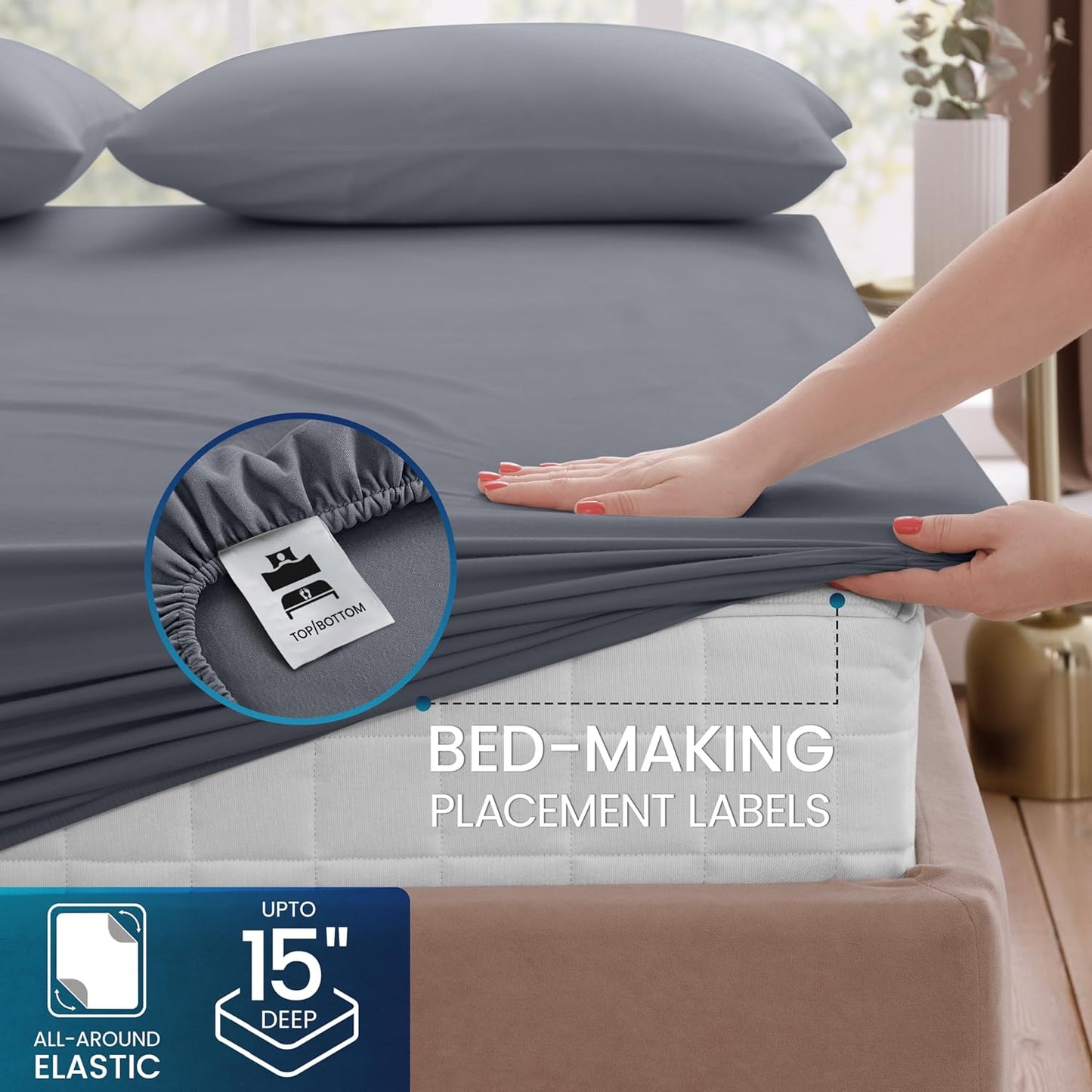 Queen Sheet Set – Brushed Microfiber – Ultra Soft Bed Sheets for Queen Size Bed Set – Deep Pocket, Wrinkle & Fade Resistant – Includes 1 Fitted, 1 Flat, 2 Pillowcases (Grey)