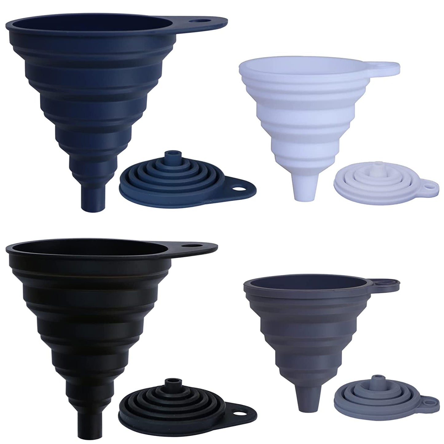 Collapsible Silicone Funnels 4 Pack + Wide Mouth Funnels 3 Pack for Kitchen Use