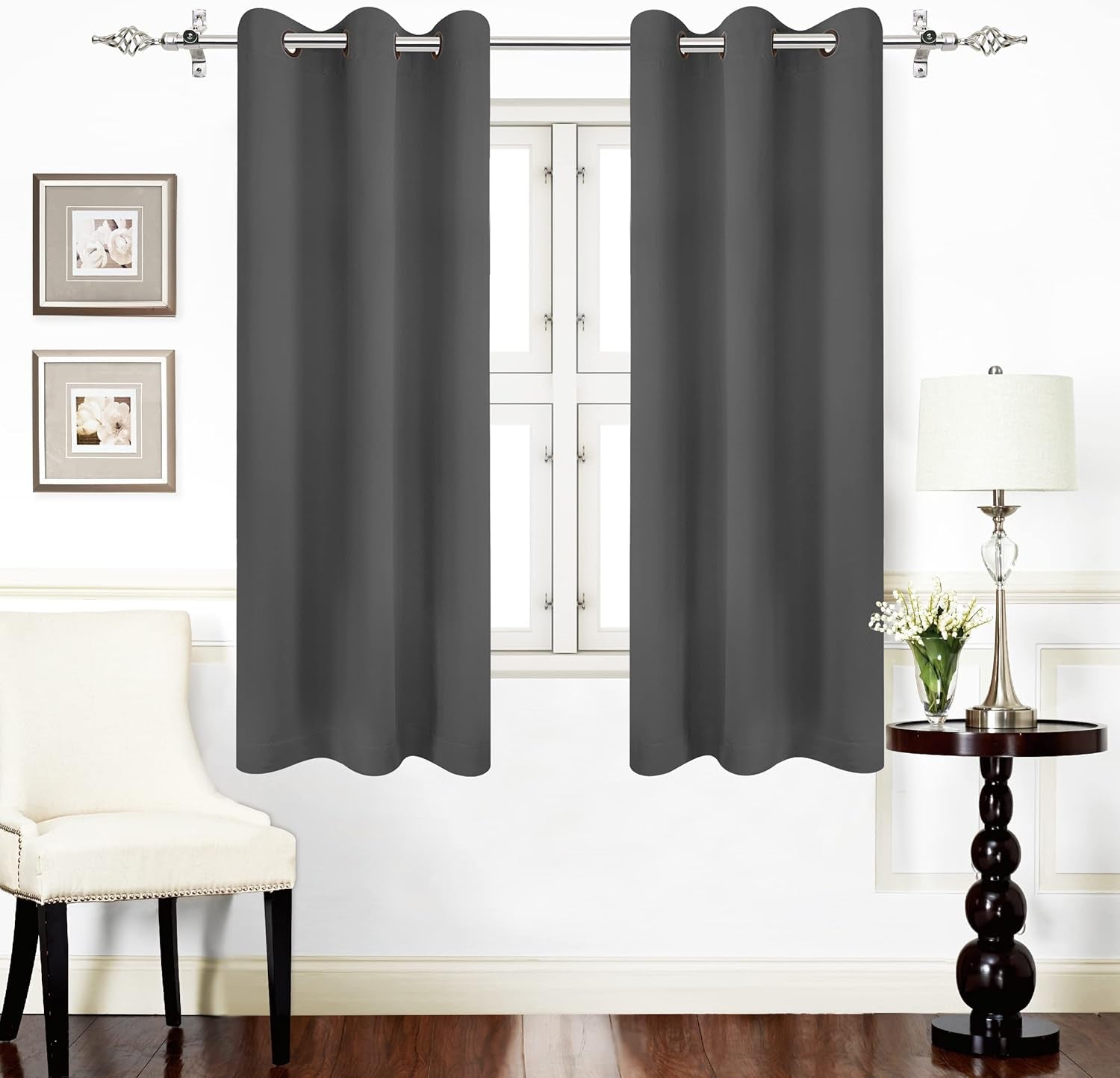 Blackout Curtains for Bedroom, Grommet Window Curtains 63 Inch Length 2 Panels Thermal Insulated Drapes for Living Room (Grey, 42W X 63L Inches)