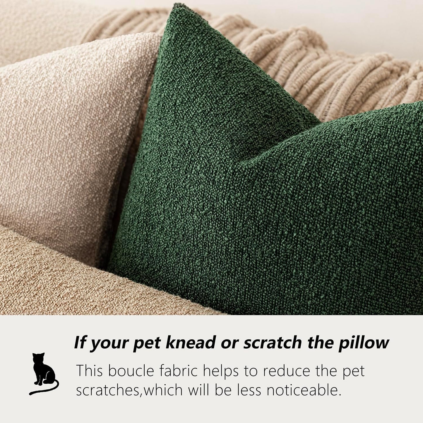 Decorative Textured Boucle Throw Pillow Covers Accent Solid Pillow Cases Neutral Soft Cozy Couch Cushion Case for Chair Sofa Bedroom Living Room Home Decor 16X16 Inch,1Pc,Pine Green