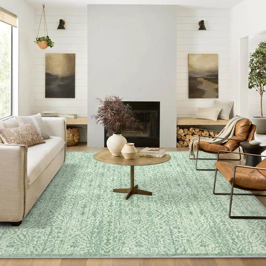 8X10 Sage Green Area Rug, Soft Washable Area Rug Non-Shedding, Non Slip Green Rug Floral Distressed Boho Carpet for Bedroom, Living Room, Dining Room, Office Classroom Decor
