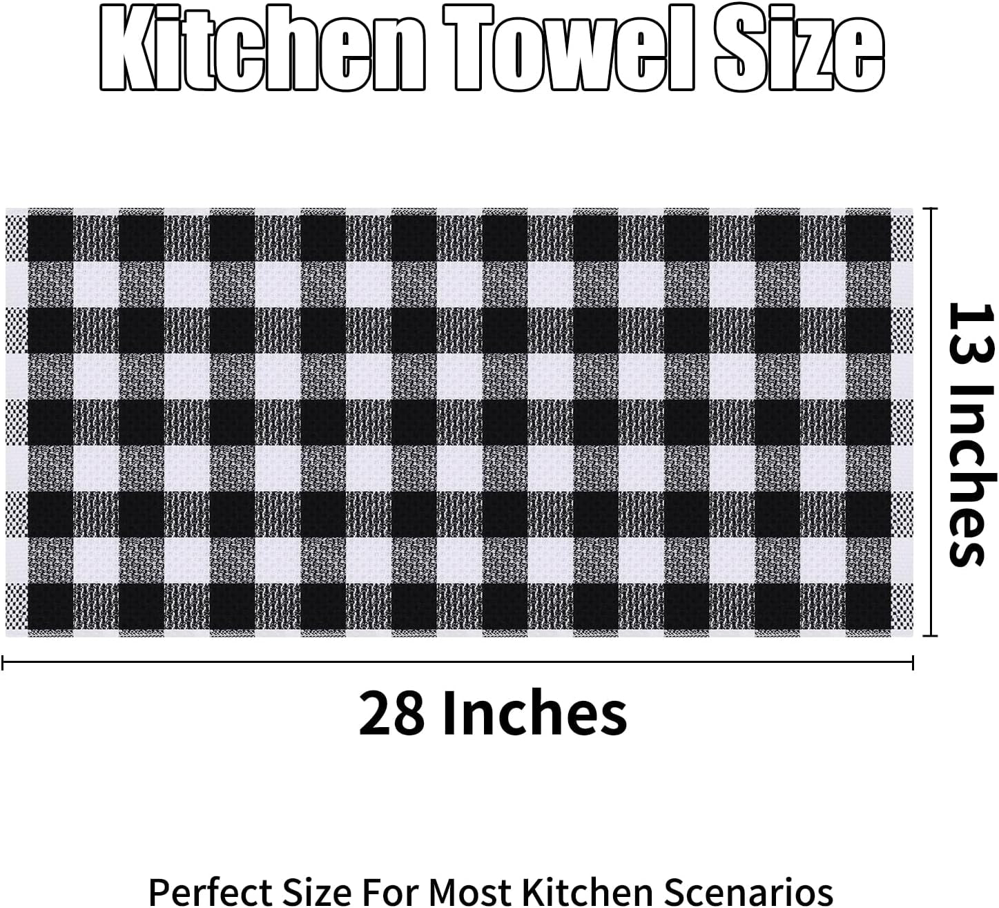 Buffalo Plaid Kitchen Towels Set, 4 Pack 100% Cotton Waffle Weave Dish Towels for Kitchen, Super Soft Absorbent Kitchen Hand Dish Cloths for Drying and Cleaning(13" X 28", Black & White)