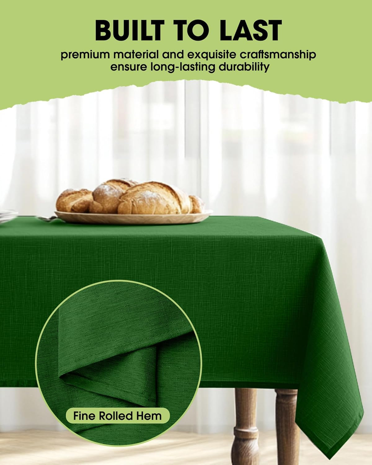 Rectangle Linen Tablecloth Waterproof & Stain Resistant, Wrinkle-Free Table Cloth Adds Elegance and Protection, Ideal for Dining, Party, Wedding and Outdoor, 52 X 70 Inch, Green