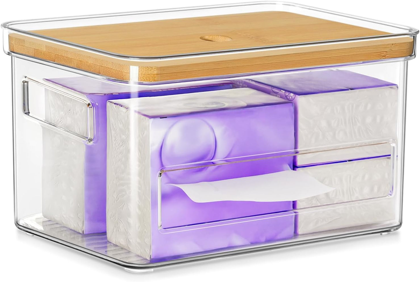 Pantry Organizers and Storage, Acrylic Clear Trash Bag Holder, Kitchen Paper Holder Stackable Toilet Tissue Storage with Bamboo Lid