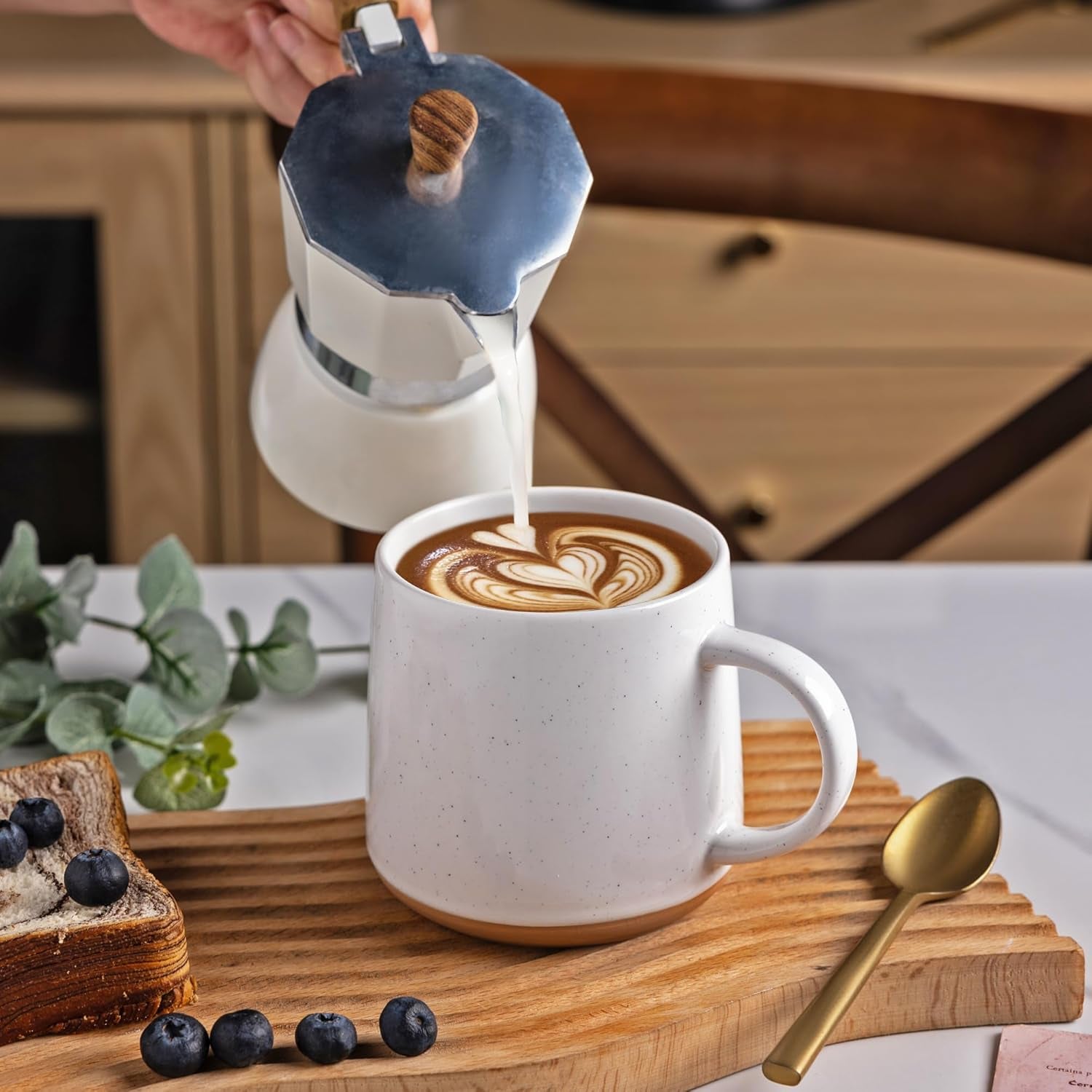 Handcrafted Ceramic Coffee Mug Set of 2, 16 oz with Terracotta Underside - Ideal for Latte, Tea, Beer, and Hot Cocoa, Dishwasher and Microwave Safe