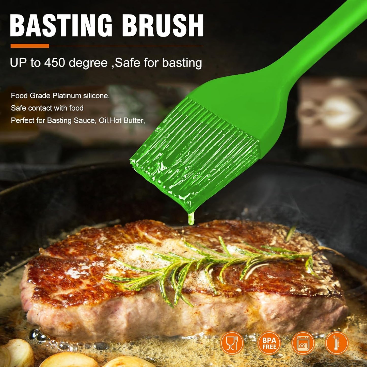 Silicone Basting Pastry Brush, Heat Resistant Pastry Brush Set, Strong Steel Core and One-Pieces Design, Perfect for BBQ Grill Baking Kitchen Cooking,Bpa Free and Dishwasher Safe,2Pcs (Green)