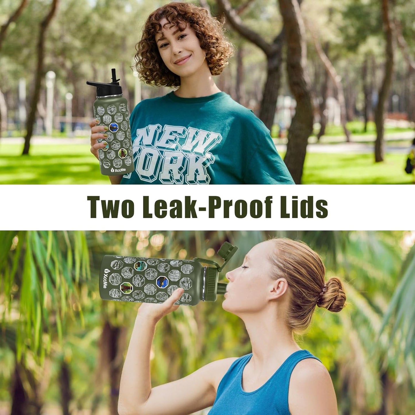 63 National Parks Water Bottle with Stickers,32 Oz Stainless Steel Insulated Water Bottle with Straw,2 Lids,Leak Proof Metal Water Cup for Hiking,Travel,Sports,Camping,Wide Mouth Bottle