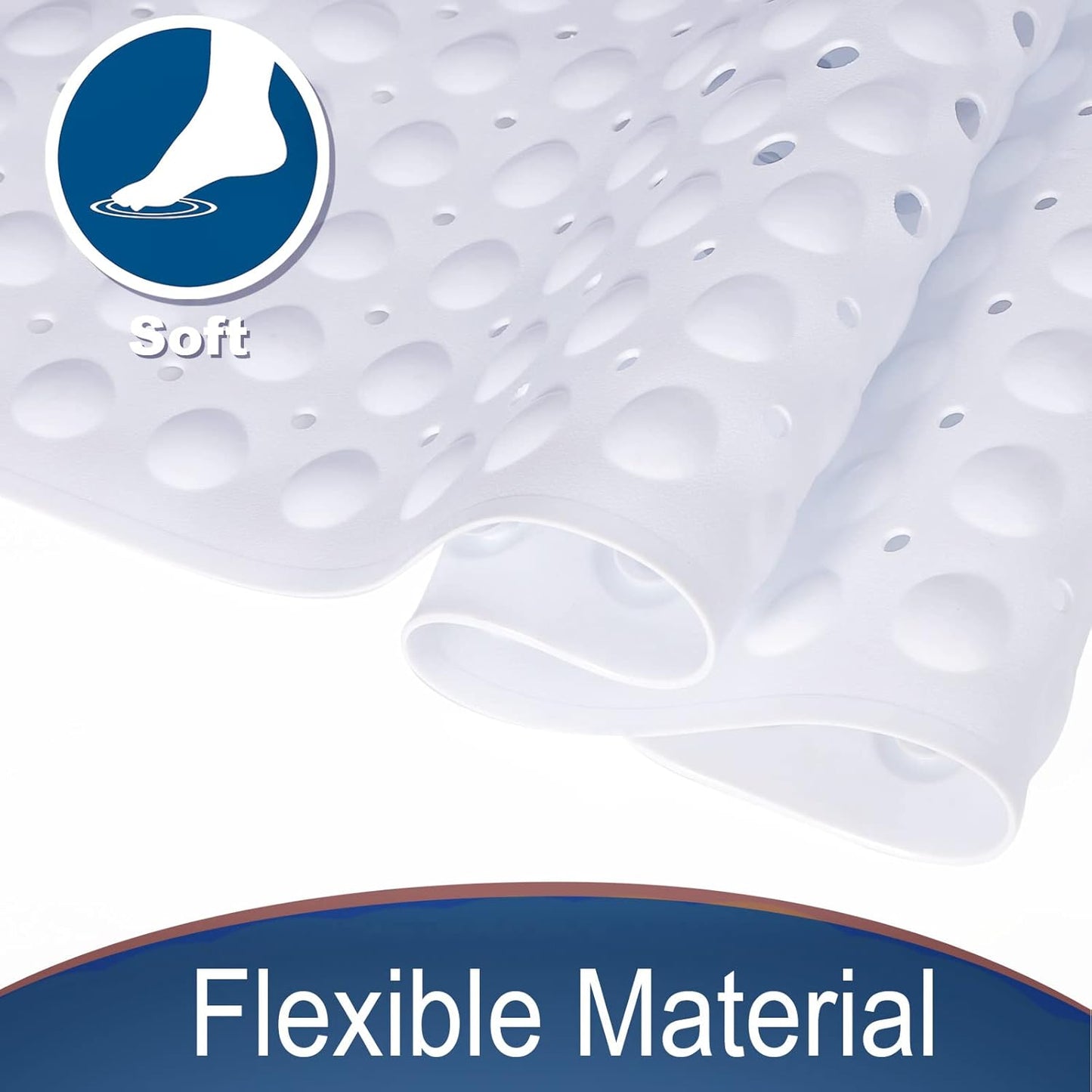 Original Bathtub Mat Non Slip, Extra Long Mat for Tub with Big Suction Cups and Drain Holes, Machine Washable Tub Shower Mats for Bathroom 16 X 40 Inches, Phthalate Latex Free, White