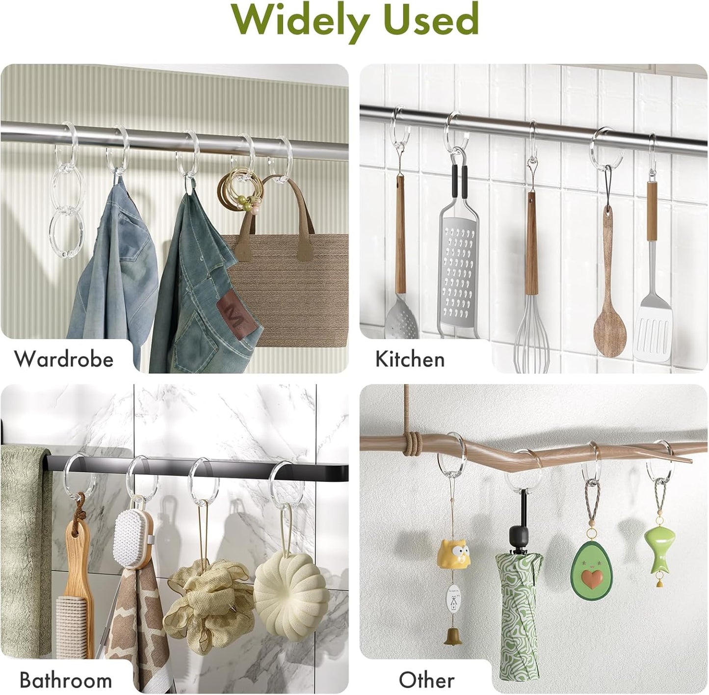 Plastic Shower Curtain Rings, 12 Pcs Clear Shower Curtain Hooks, O Shape Shower Curtain Hooks Rings, Easy to Snap Closure Shower Hooks for Shower Curtain and Liner Bathroom