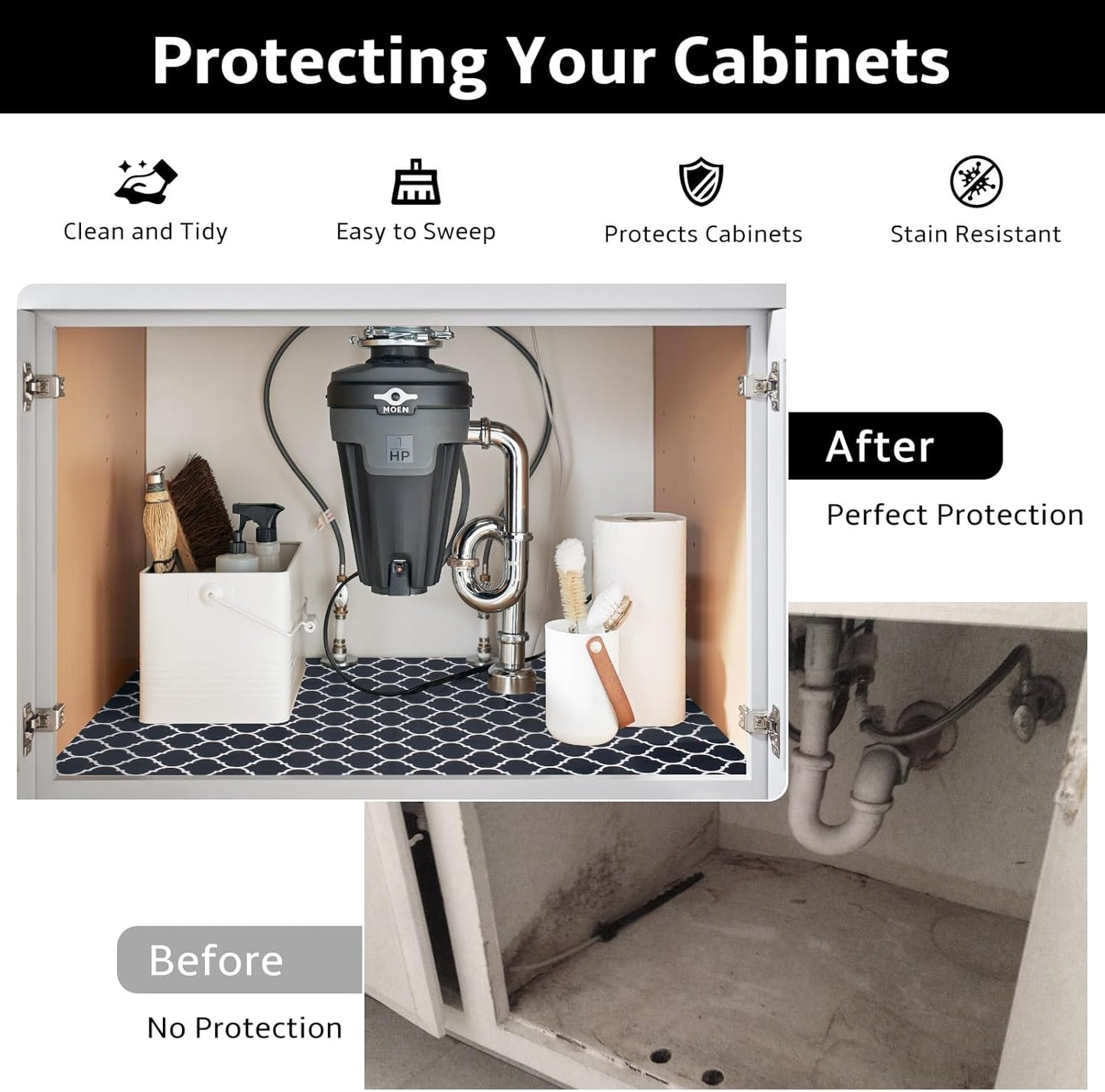 Waterproof under Sink Mat, Absorbent Quick Dry under Sink Mat, Non-Adhesive Slip Resistant Shelf Liner for Kitchen & Bathroom Cabinets (Dark Gray, 24"×24")