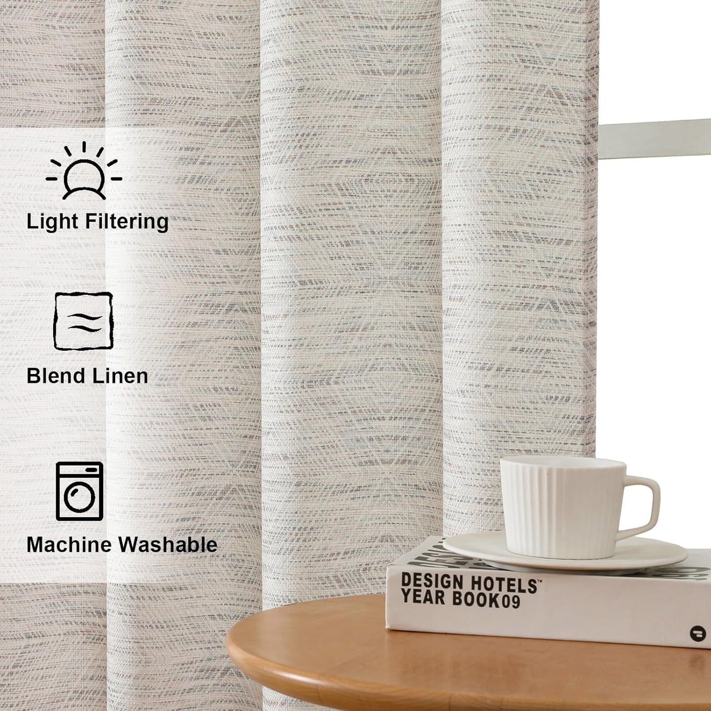 Linen Blend Curtains 84 Inch Length 2 Panels Set, Light Filtering Soft Airy Rhombus Printed Rod Pocket Window Drapes for Living Room, 38Wx84L Inch, 2 PCS