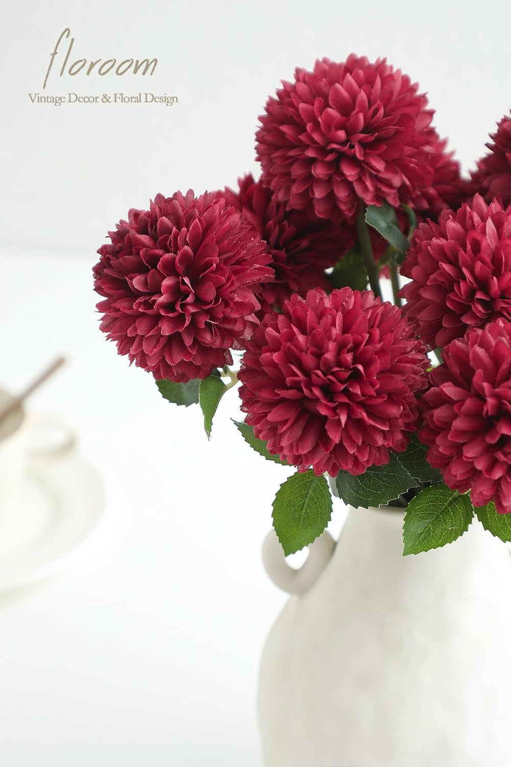 12-Piece Burgundy Faux Silk Chrysanthemums - Artificial Flowers with Stems for DIY Wedding Bouquets, Table Centerpieces, Floral Arrangements, and Home Decor
