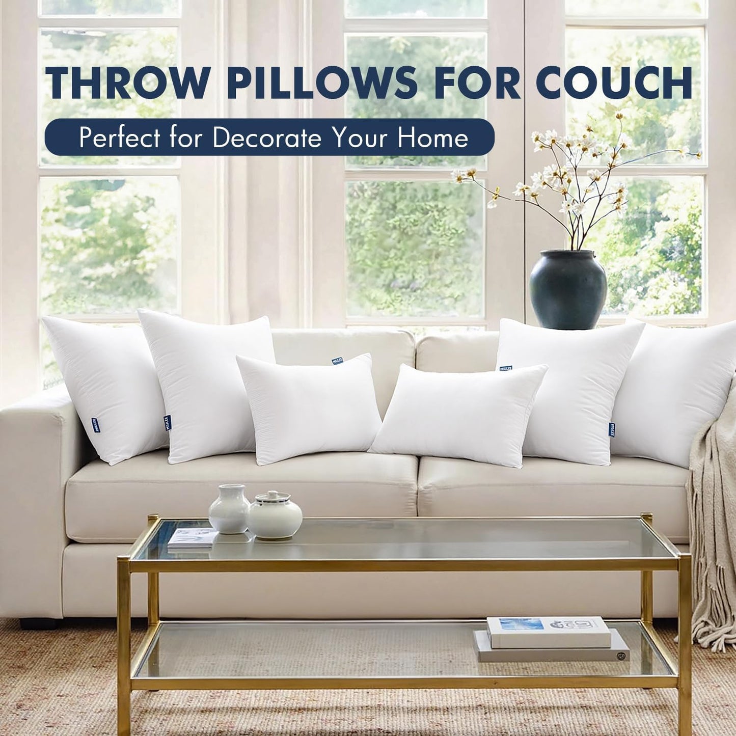Throw Pillow Inserts, Set of 2, 18x18 Inches, 100% Virgin Fiber Filling for Bed and Couch